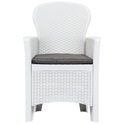 vidaXL Záhradné stoličky 2 ks biele plastové s vankúšmi ratanový vzhľad