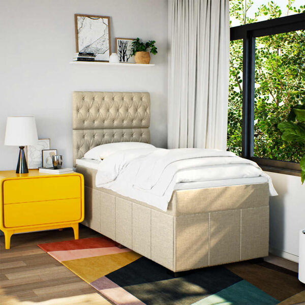 vidaXL Posteľn&yacute; r&aacute;m boxspring s matracom kr&eacute;mov&yacute; 90x190 cm l&aacute;tka