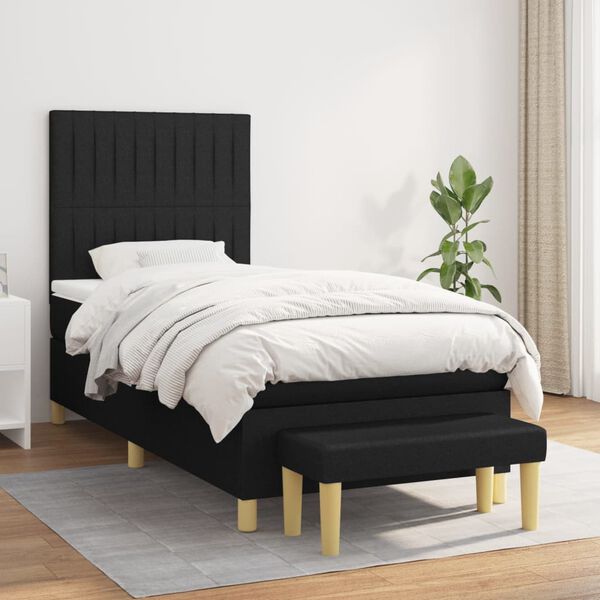 vidaXL Posteľn&yacute; r&aacute;m boxspring s matracom čierny 90x190 cm l&aacute;tka