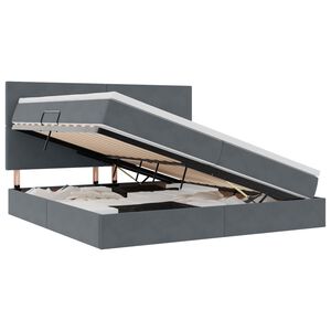 vidaXL Postel s &uacute;ložn&yacute;m prostorem a LED svetlom s LED Tmavo &scaron;ed&aacute; Zamat