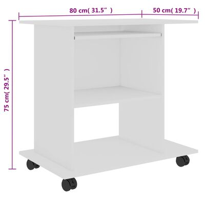 vidaXL PC stôl biely 80x50x75 cm drevotrieska