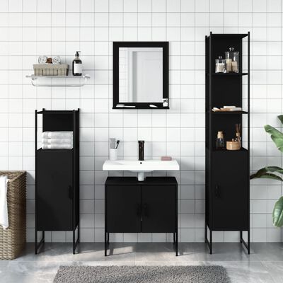 vidaXL 4-dielna sada kúpeľňových skriniek čierna kompozitné drevo