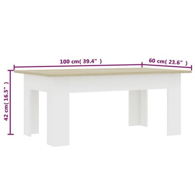 vidaXL Konferenčný stolík biely a dub sonoma 100x60x42 cm drevotrieska