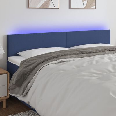 vidaXL Čelo postele s LED modré 200x5x78/88 cm látka