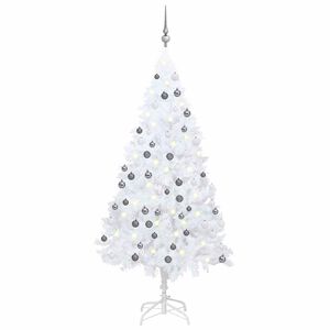 vidaXL Osvetlen&yacute; umel&yacute; vianočn&yacute; stromček s guľami, biely 150 cm, PVC
