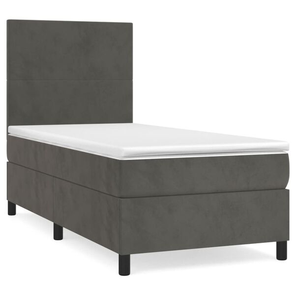 vidaXL Posteľn&yacute; r&aacute;m boxspring s matracom tmavosiv&yacute; 90x190 cm zamat