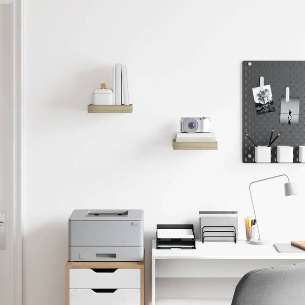 vidaXL Pl&aacute;vaj&uacute;ce n&aacute;stenn&eacute; police 2 ks, dubov&eacute; 23x23,5x3,8 cm, MDF