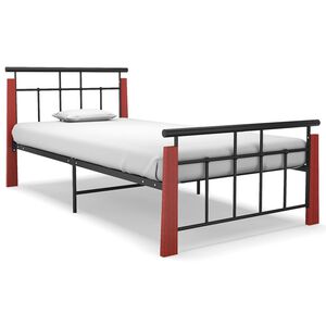 vidaXL Posteľn&yacute; r&aacute;m, kov a dubov&yacute; mas&iacute;v 90x200 cm