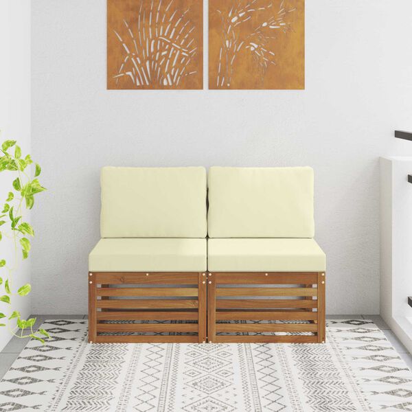 vidaXL 2 Kus Z&aacute;hradn&aacute; stredn&aacute; sedačka Pevn&eacute; ak&aacute;ciov&eacute; drevo Pr&iacute;rodn&aacute;