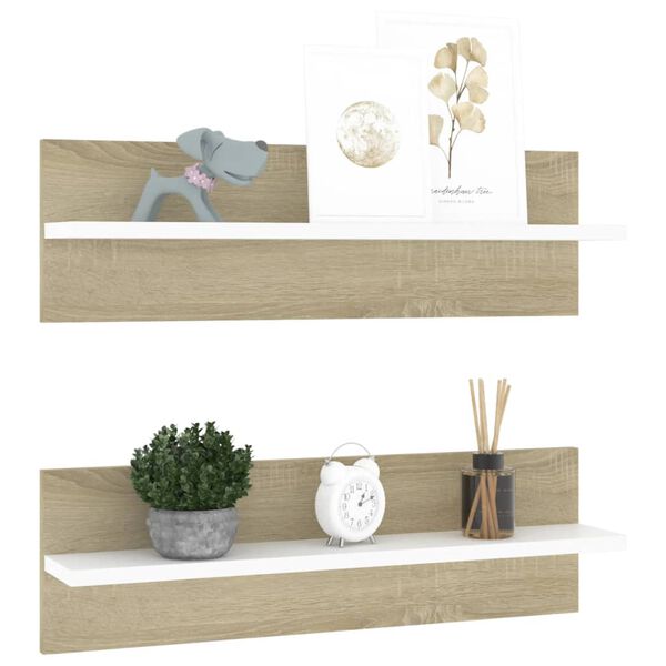 vidaXL N&aacute;stenn&eacute; police 2 ks biele a dubov&eacute; 60x11,5x18 cm drevotrieska