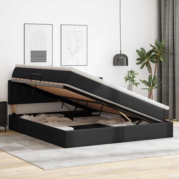 vidaXL Postel s &uacute;ložn&yacute;m prostorem a LED svetlom Čierna 160 x 200 cm