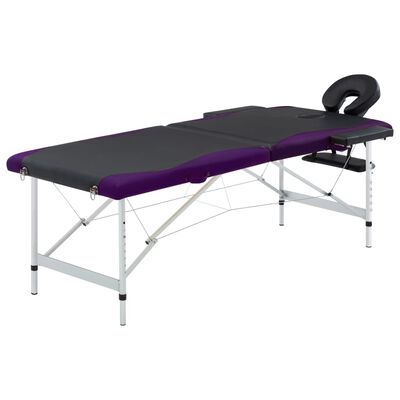 vidaXL Skladací masážny stôl, 2 zóny, hliník, čierno fialový