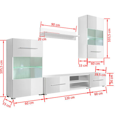vidaXL 5-dielna obývacia/TV stena s LED osvetlením, biela