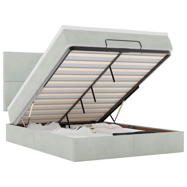 VidaXL Osmansk&aacute; posteľ s matracmi a LED svetlosiv&aacute; 140x190cm zamatov&aacute;