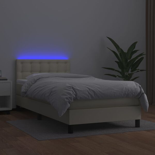 vidaXL Boxspring posteľ s matracom a LED kr&eacute;mov&aacute; 90x190 cm umel&aacute; koža