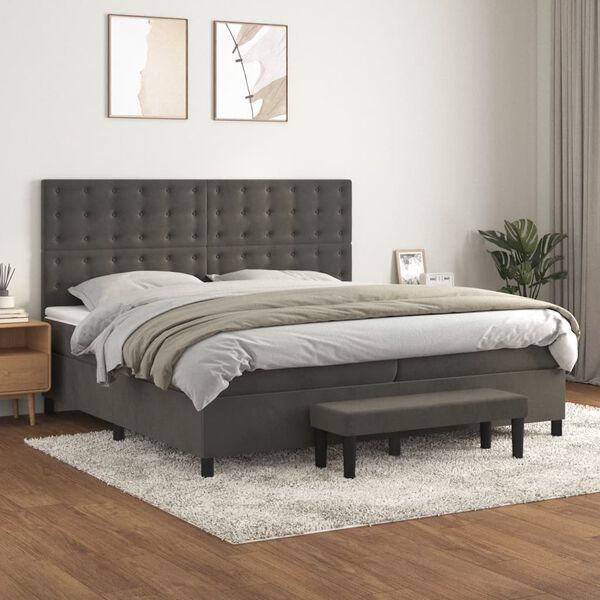 vidaXL Posteľn&yacute; r&aacute;m boxspring s matracom tmavosiv&yacute; 200x200 cm zamat
