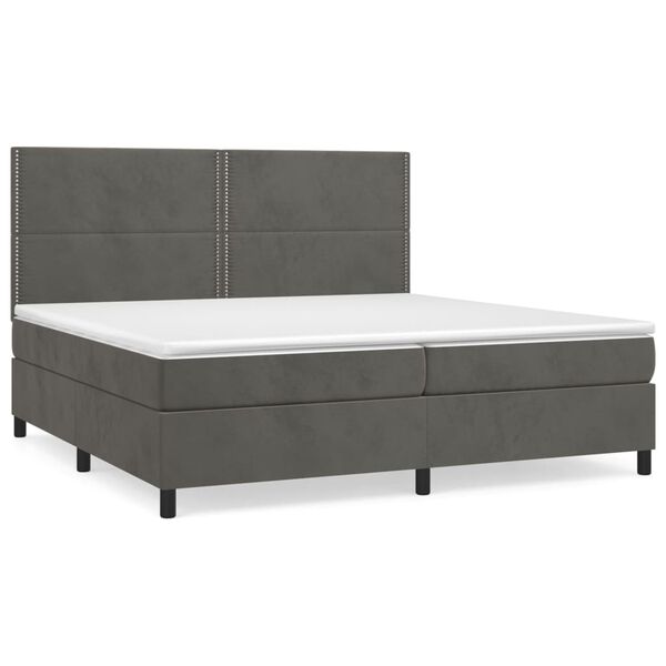 vidaXL Posteľn&yacute; r&aacute;m boxspring s matracom tmavosiv&yacute; 200x200 cm zamat
