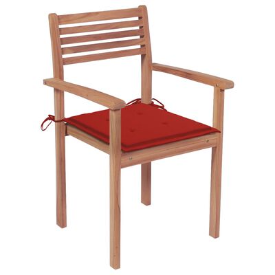 vidaXL Záhradné stoličky 2 ks s červenými podložkami tíkový masív