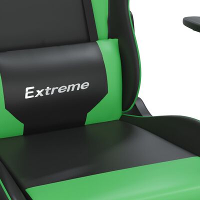 vidaXL Herná stolička s podnožkou čierna a zelená umelá koža