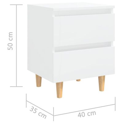 vidaXL Nočné stolíky, nohy z borovice 2 ks, lesklé biele 40x35x50 cm