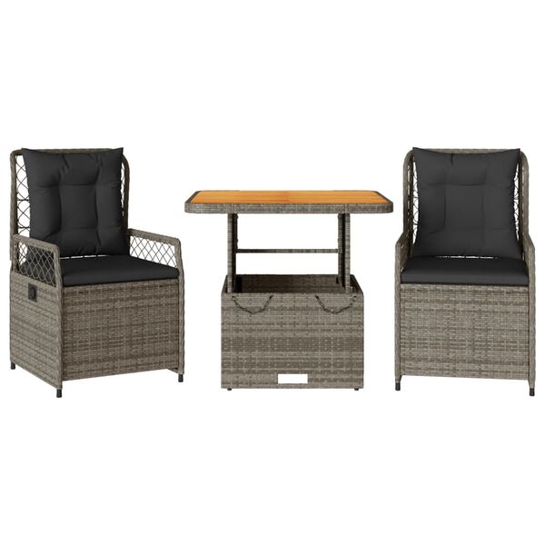 vidaXL 3-dielna z&aacute;hradn&aacute; jed&aacute;lensk&aacute; sada s podložkami siv&aacute; polyratan