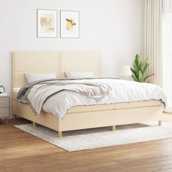 vidaXL Boxspring posteľ s matracom kr&eacute;mov&aacute; 200x200 cm l&aacute;tka