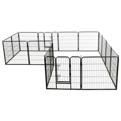 vidaXL Oceľová ohrádka pre psov so 16 panelmi 80x80 cm čierna