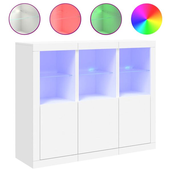 vidaXL Komody s LED svetlami 3 ks biele kompozitné drevo