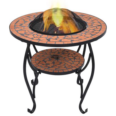 vidaXL Mozaikové ohnisko so stolom, tehlové 68 cm, keramika