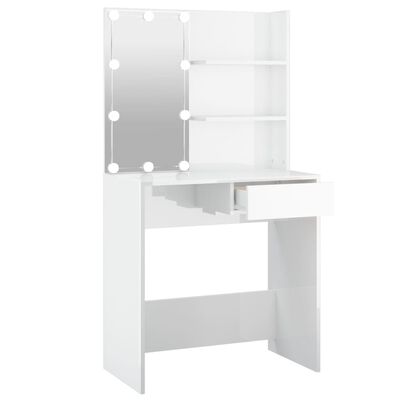 vidaXL Toaletný stolík s LED lesklý biely 74,5x40x141 cm