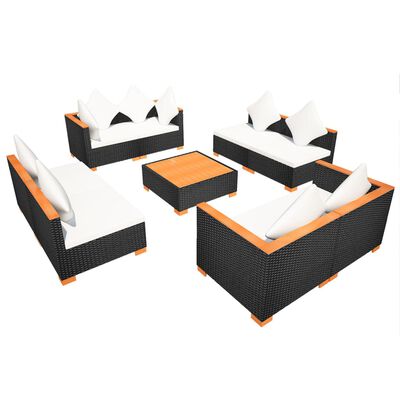 vidaXL 9-dielna záhradná sedacia súprava+podložky, polyratan, čierna