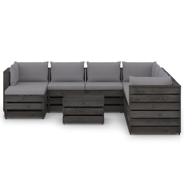 vidaXL 9-dielna sedacia s&uacute;prava s podložkami, siv&aacute;, impregnovan&eacute; drevo