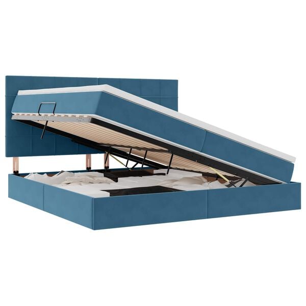 vidaXL Postel s &uacute;ložn&yacute;m prostorem a matrac&iacute; Tmavomodr&aacute; 200 x 200 cm