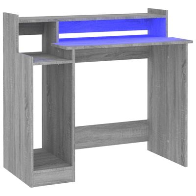 vidaXL Stôl s LED svetlami, sivá sonoma 97x45x90 cm, kompozitné drevo
