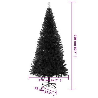 vidaXL Umelý vianočný stromček so stojanom, čierny 210 cm, PVC