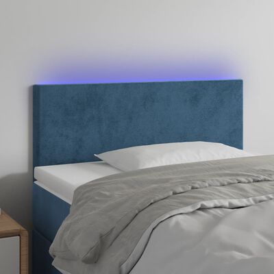 vidaXL Čelo postele s LED tmavomodré 100x5x78/88 cm zamat