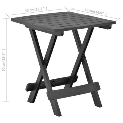 vidaXL Skladací záhradný stôl antracitový 45x43x50 cm plastový