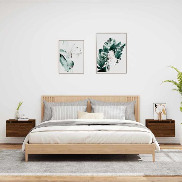 vidaXL N&aacute;stenn&eacute; nočn&eacute; skrinky s LED osvetlen&iacute;m 2 ks hned&yacute; dub