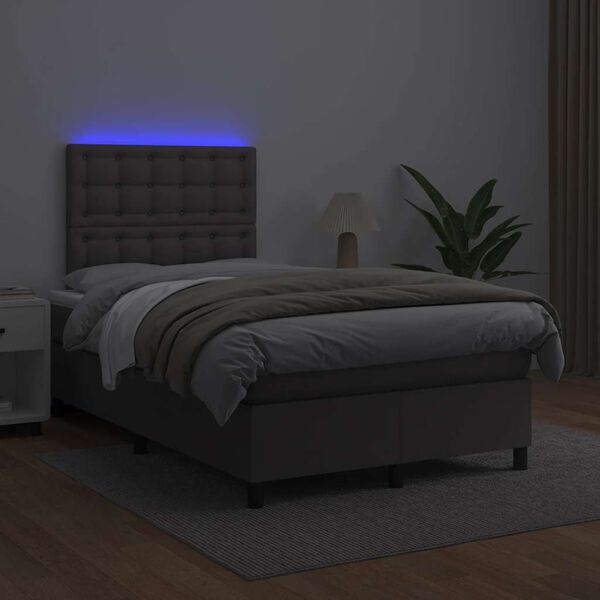 vidaXL Boxspring posteľ s matracom a LED, siv&aacute; 120x190 cm, umel&aacute; koža