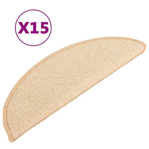 vidaXL Schodové rohože 15 ks 56x17x3 cm krémové, polkruhové