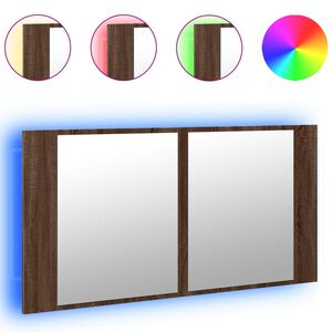 vidaXL LED k&uacute;peľňov&aacute; zrkadlov&aacute; skrinka hned&yacute; dub 90x12x45 cm akryl