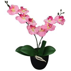 vidaXL Umel&aacute; rastlina, orchidea s kvetin&aacute;čom 30 cm, ružov&aacute;