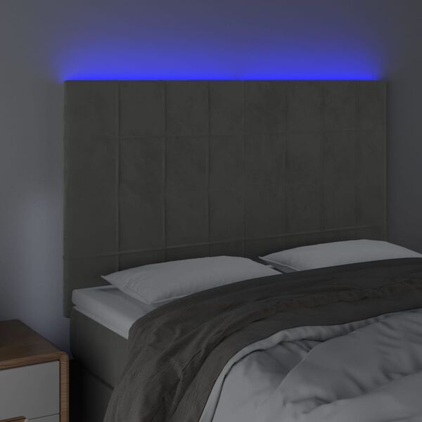 vidaXL Čelo postele s LED bledosivé 144x5x118/128 cm zamat