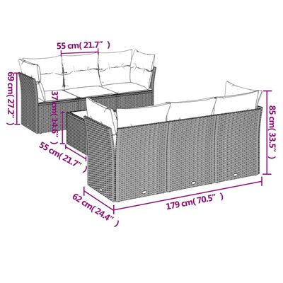 vidaXL 7-dielna záhradná súprava pohoviek s vankúšmi sivá polyratanová