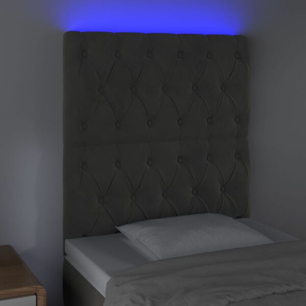 vidaXL Čelo postele s LED tmavosivé 80x7x118/128 cm zamat
