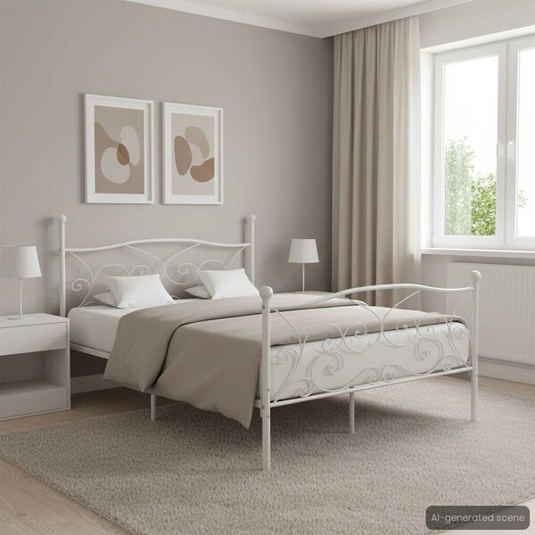 vidaXL Posteľný rám s lamelovým roštom, biely, kov 140x200 cm