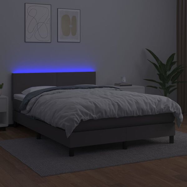 vidaXL Boxspring posteľ s matracom a LED siv&aacute; 140x200 cm umel&aacute; koža