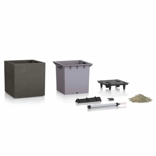 LECHUZA Kvetin&aacute;č CANTO Stone 30 Low ALL-IN-ONE grafitovočierny