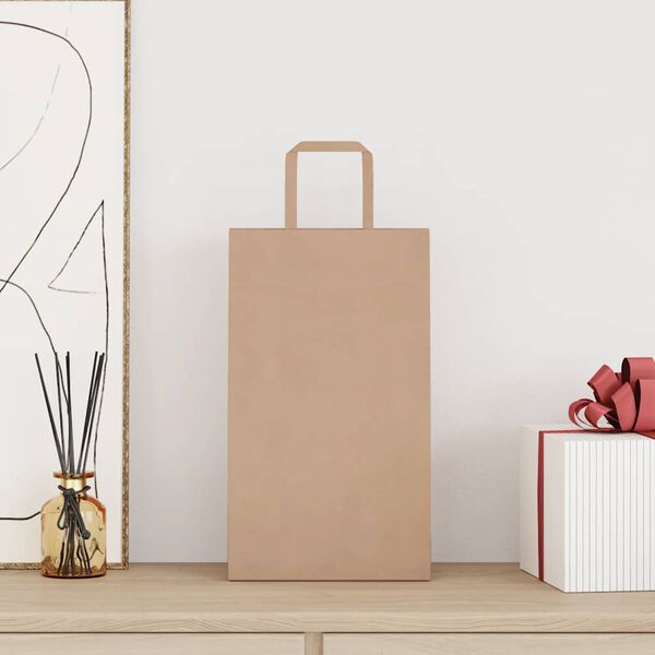 vidaXL Papierov&eacute; ta&scaron;ky 50 ks s r&uacute;čkami, hned&aacute;, 21x11x36 cm