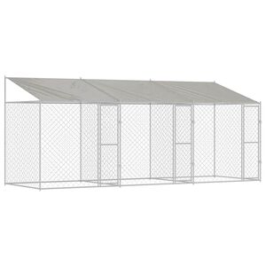 vidaXL Klietka pre psa s strechou Strieborn&aacute; 600 x 200 x 256 cm